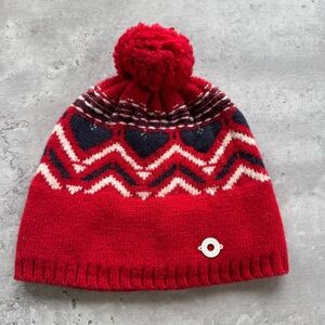 Kari Traa Pom Fair Isle Beanie Ski Hat Wool Blend Red